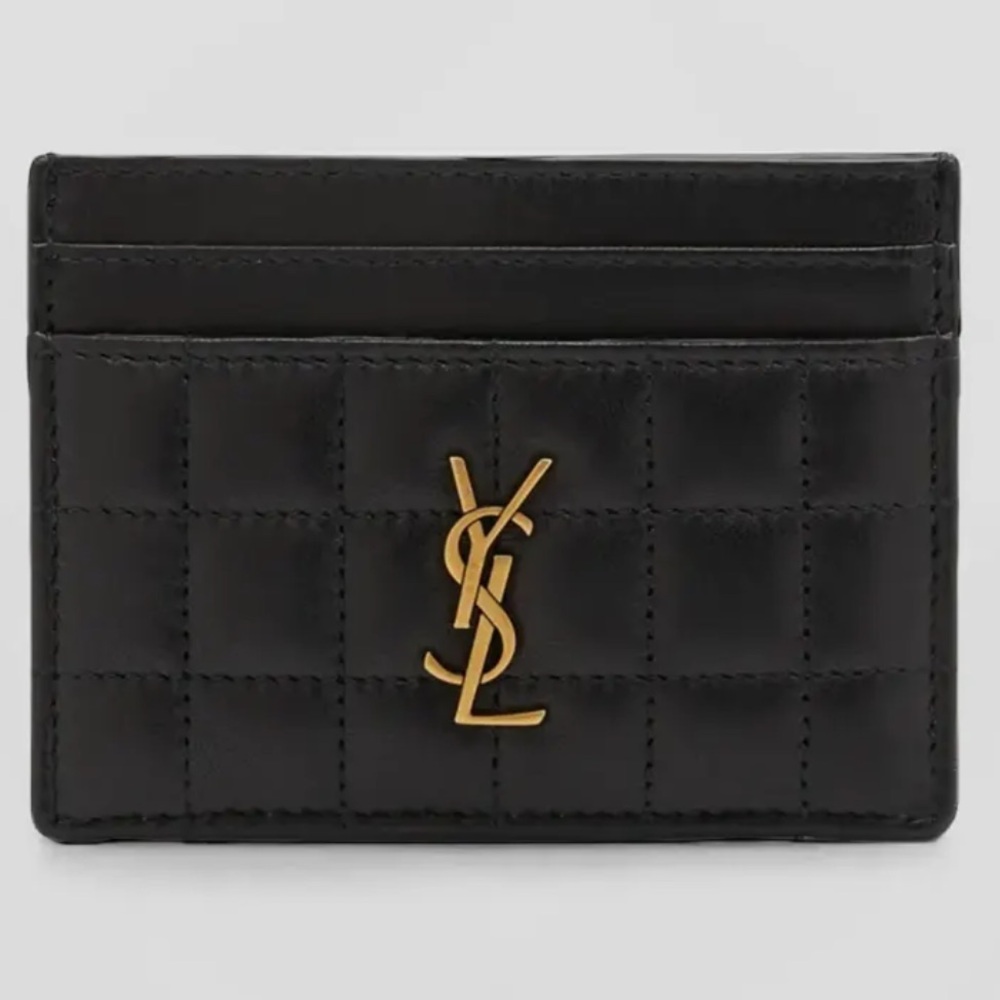 NWT Saint Laurent Cassandre YSL Card Case -Black Quilted Card Holder + Gold Logo